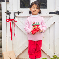 Little English traditional clothing, light pink Intarsia Sweter with holiday lab print on chest, for little girl 