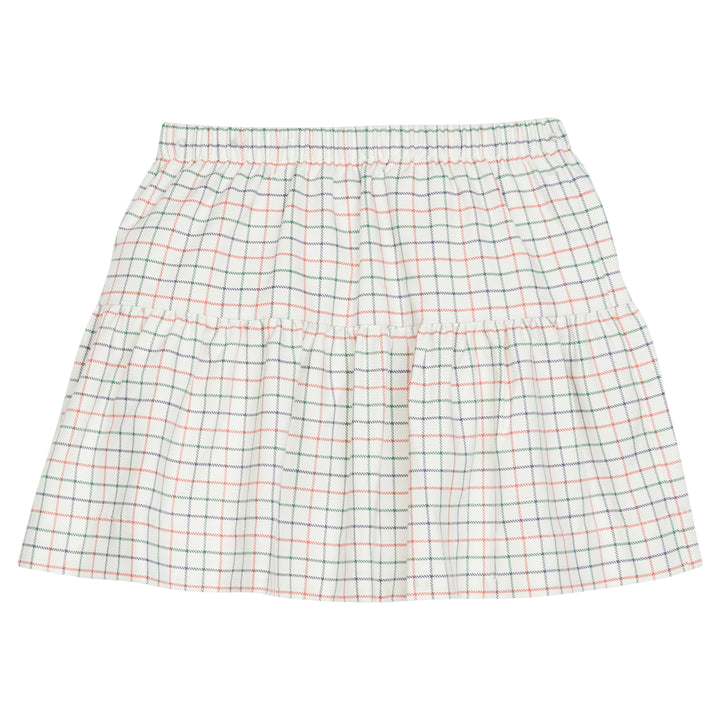 Little English classic childrens clothing tween girls a-line mini skirt in a cream tattersall pattern