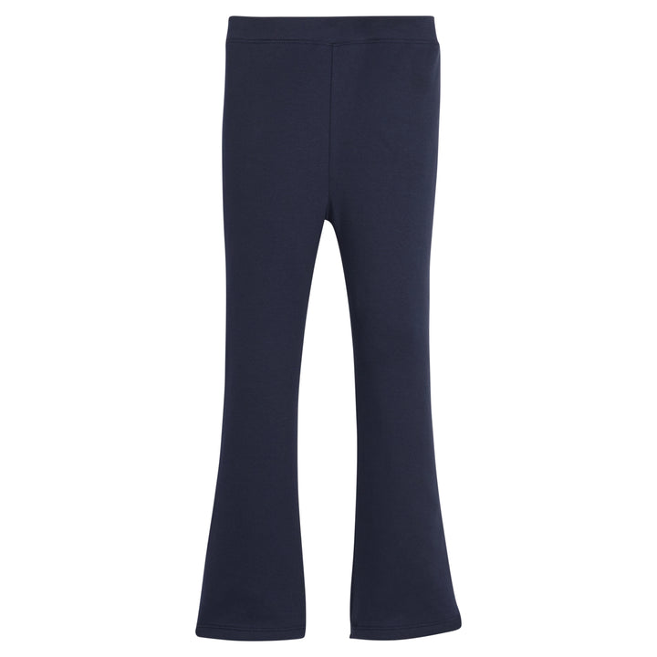 Little English girl's navy knit leggings with flared leg