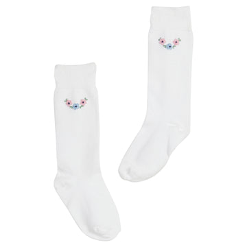 Little English traditional children's clothing.  Knee high socks for girls embroidered with flowers for fall