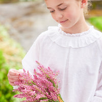 Little English traditional children's clothing.  Ruffled ivory blouse with swiss dots for girls for Fall