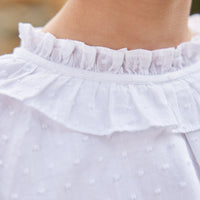 Little English traditional children's clothing.  Ruffled ivory blouse with swiss dots for girls for Fall