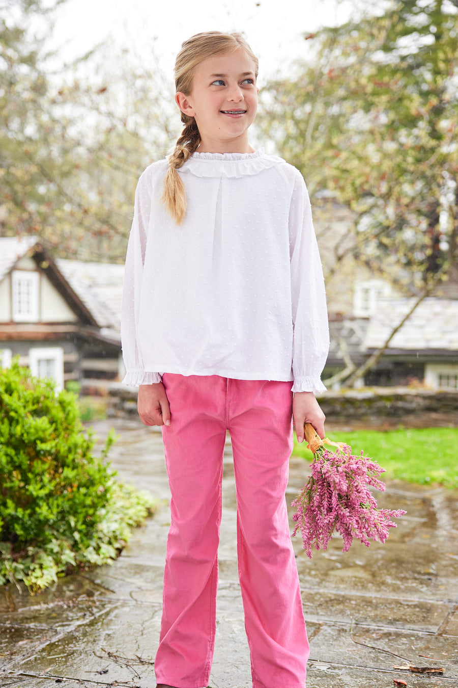 Little English traditional clothing, bootcut pant in hot pink corduroy for little girls