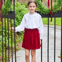 Little English traditional children's clothing.  Ruffled ivory blouse with swiss dots for girls for Fall