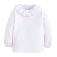 little english classic chidlrens clothing girls white long sleeve blouse with white and pink ruffled collar