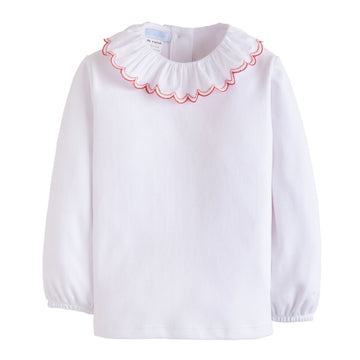 little english classic childrens clothing girls white long sleeve blouse with ruffled white and red collar