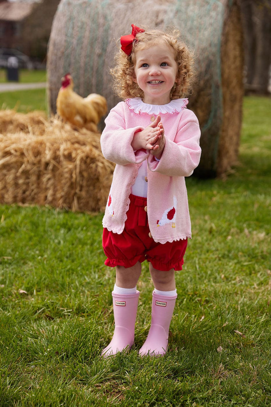 little english classic childrens clothing girls white long sleeve onesie with red scalloped collar