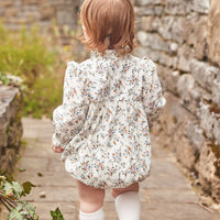 little english classic childrens clothing baby girls long sleeve brown floral bubble with ruffled neckline for Fall