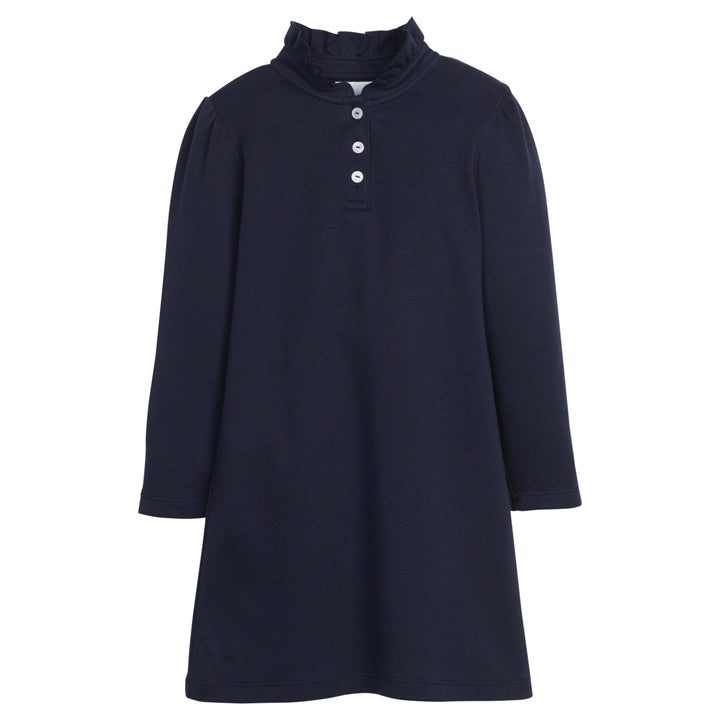 Little English traditional children's clothing. Long sleeve navy polo dress with ruffle collar for girls for Fall