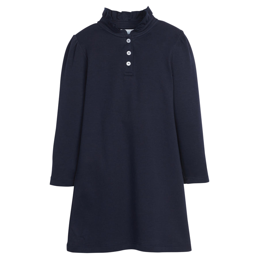 Little English traditional children's clothing. Long sleeve navy polo dress with ruffle collar for girls for Fall