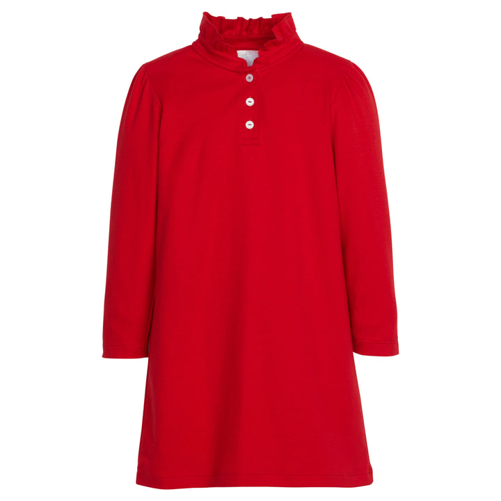 Little English traditional children's clothing. Long sleeve red polo dress with ruffle collar for girls for Fall