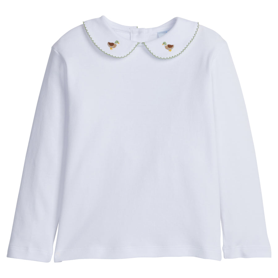 little english classic childrens clothing boys white long sleeve shirt with pinpoint mallards on collar