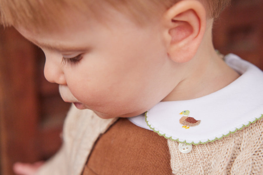 little english classic childrens clothing boys white long sleeve shirt with pinpoint mallards on collar