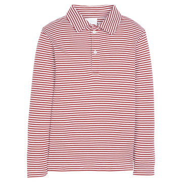 Little English classic childrens clothing boy maroon and white striped long sleeve polo