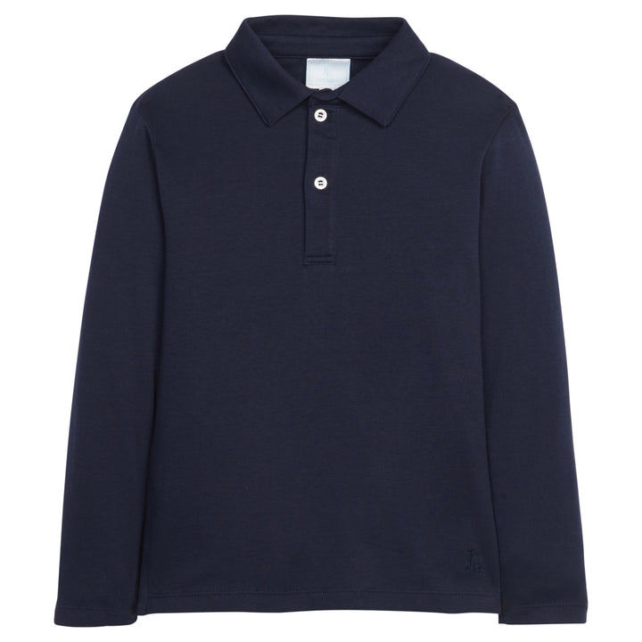 little english classic childrens clothing boys long sleeved solid polo in navy color
