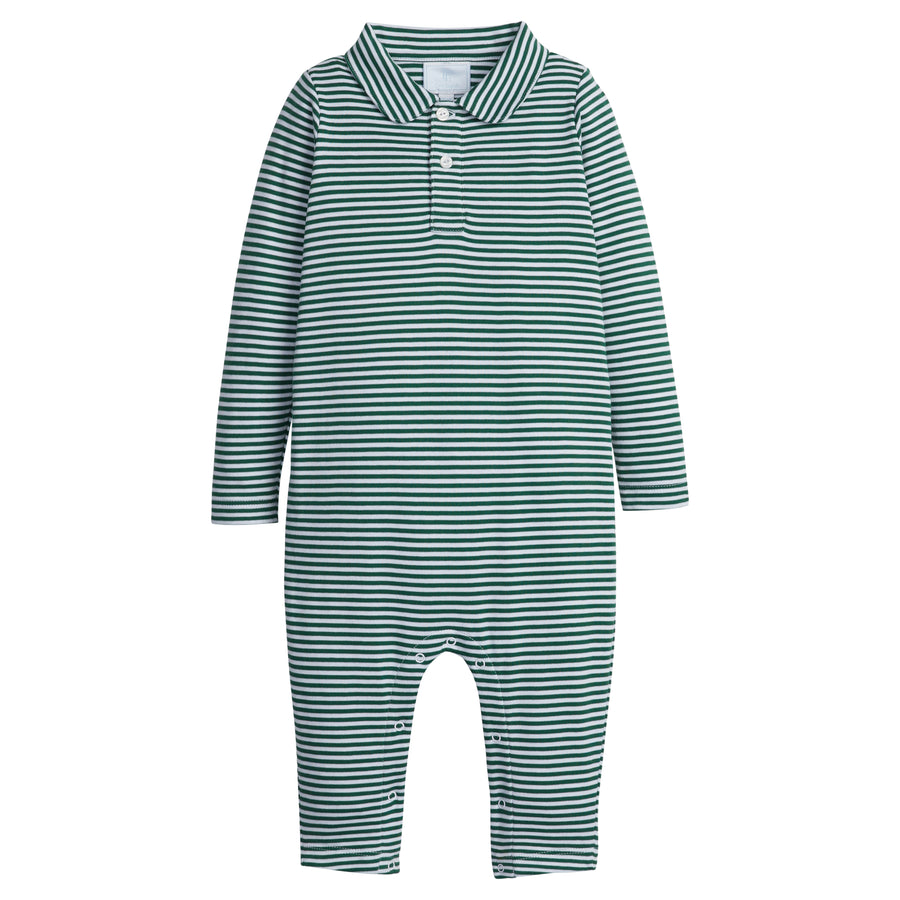 little english classic childrens clothing boys long sleeve hunter green striped romper