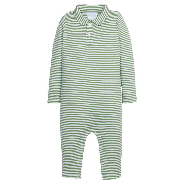 little english classic childrens clothing boys light green and white striped long sleeve polo romper