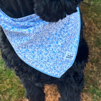 Little English traditional children's clothing.  Blue floral dog bandana for Fall