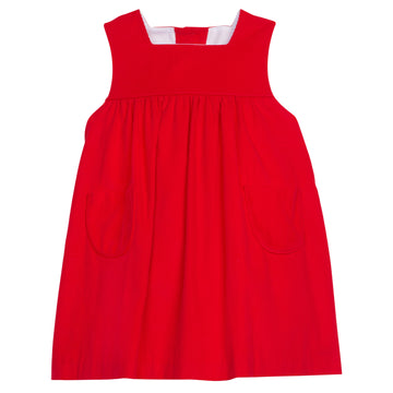 Little English traditional clothing, Madison Jumper  in red corduroy with pockets on front, for little girl 