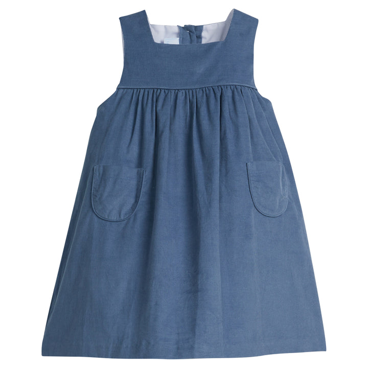 Little English traditional children's clothing.  Stormy blue corduroy jumper for young girls for Fall