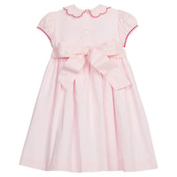 Little English Traditional clothing, Maisie Dress in light pink with wreath stitching on chest and bow in back for little girl, holiday