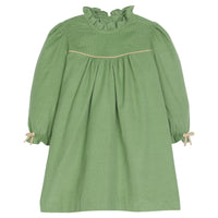 Little English traditional children's clothing, light green watercress corduroy dress for girl