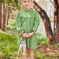 Little English traditional children's clothing, light green watercress corduroy dress for girl