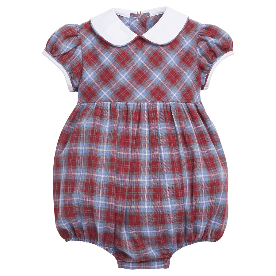 Little English traditional children's clothing, Natalie Bubble in red, white, and blue Stafford plaid for little girl