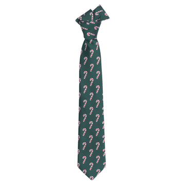 Little English traditional children's clothing.  Boy's hunter green patterned neck tie with candy canes for formal occasions.