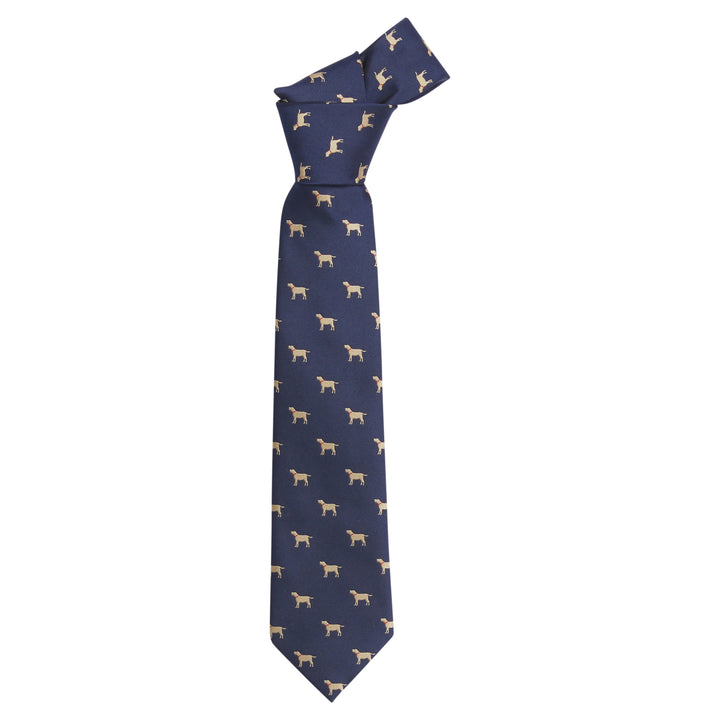 Little English traditional children's clothing.  Boy's navy patterned neck tie with labs for formal occasions.