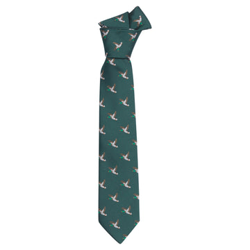 Little English traditional children's clothing.  Boy's hunter green patterned neck tie with mallards for formal occasions.