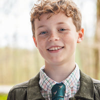 Little English traditional children's clothing.  Boy's hunter green patterned neck tie with mallards for formal occasions.