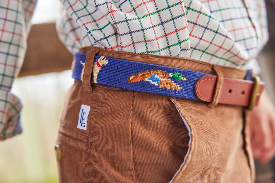 Little English boy's classic needlepoint belt in navy by Smathers and Branson