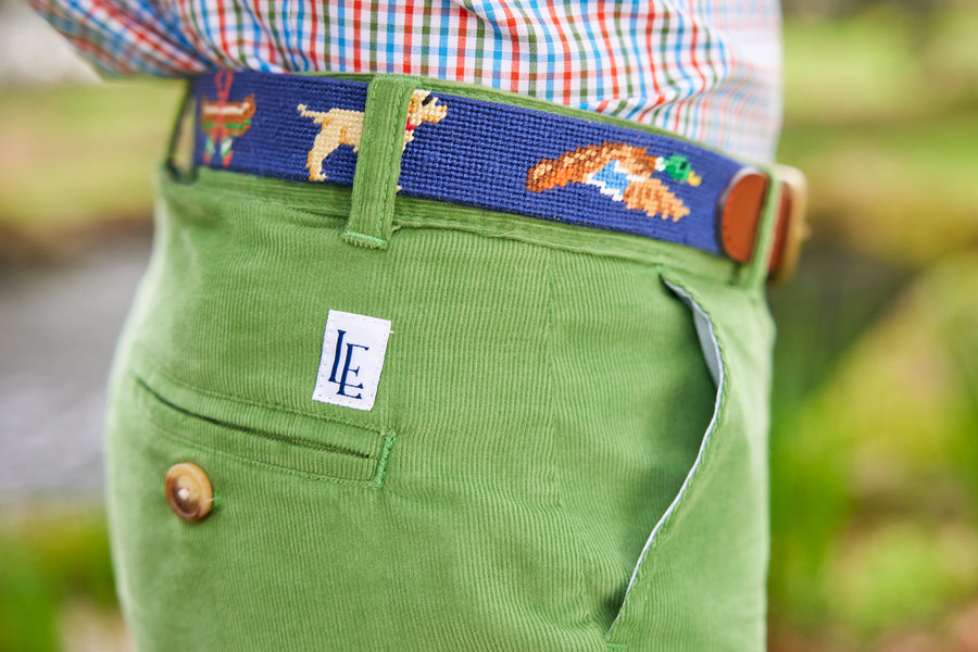 Little English traditional children's clothing.  Classic watercress green corduroy pants for boy.