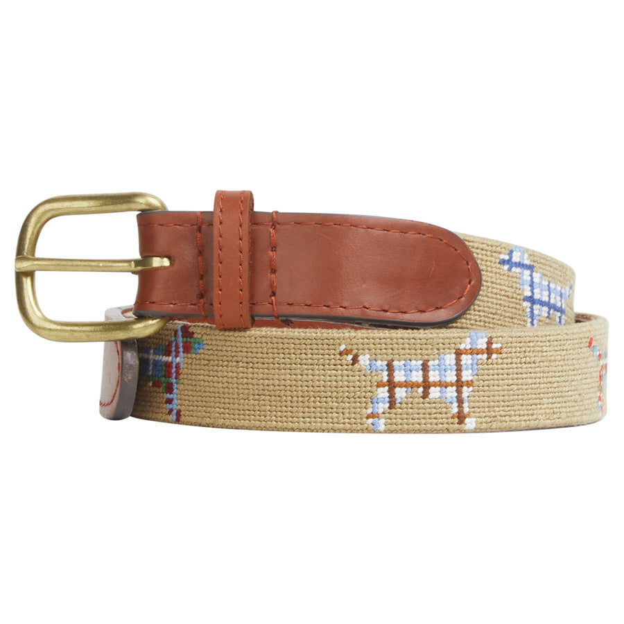 Little English x Smathers and Branson boy's needlepoint belt with labs in Little English plaids for fall