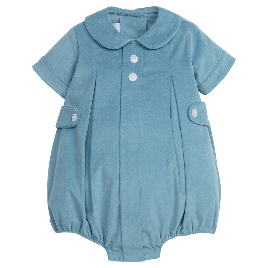 Little English traditional children's clothing.  Light alpine blue corduroy peter pan bubble for baby boys for Fall