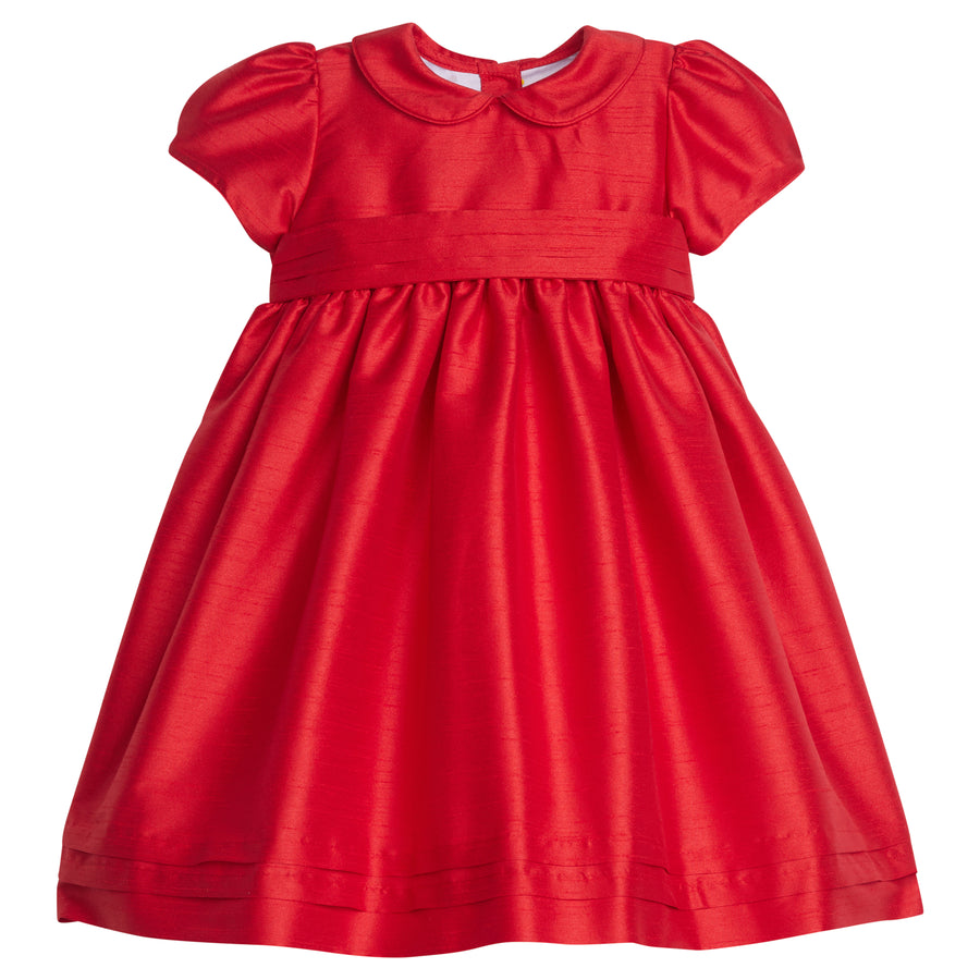 Little English traditional children's clothing, Peter Pan formal dress in red with sash around waist, for little girl