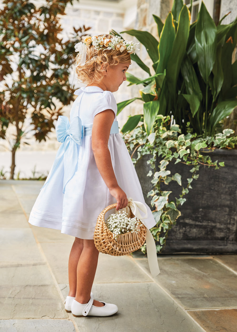 Little English light blue flower girl sash