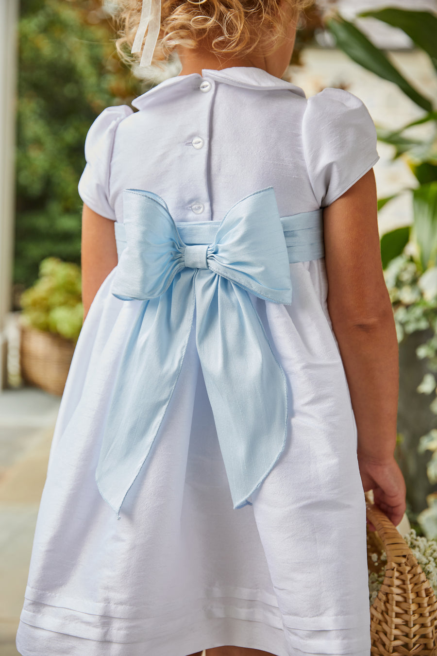 Little English light blue flower girl sash