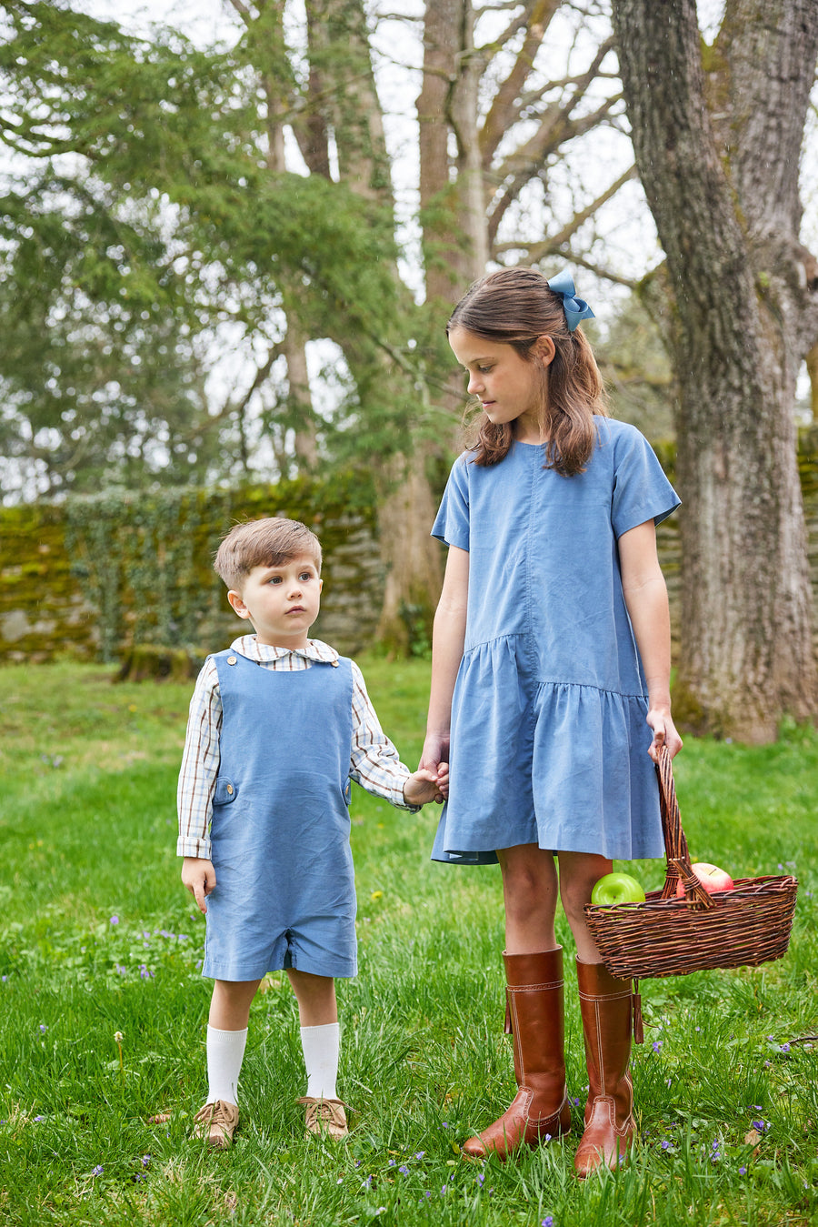 Little English traditional children's clothing. Brown and blue plaid peter pan shirt for boys for Fall