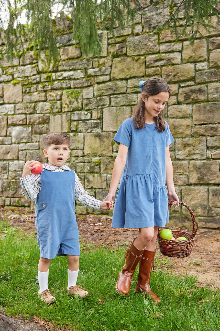 Little English traditional children's clothing. Brown and blue plaid peter pan shirt for boys for Fall