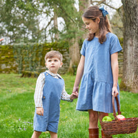 Little English traditional children's clothing. Brown and blue plaid peter pan shirt for boys for Fall