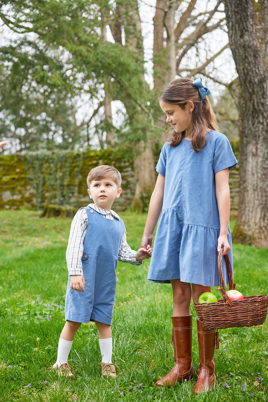 Little English traditional children's clothing. Brown and blue plaid peter pan shirt for boys for Fall