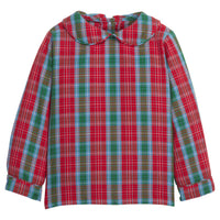 Little English traditional children's clothing, Peter Pan Shirt in Red, Green, and Blue Highlands Tartan, for little boy