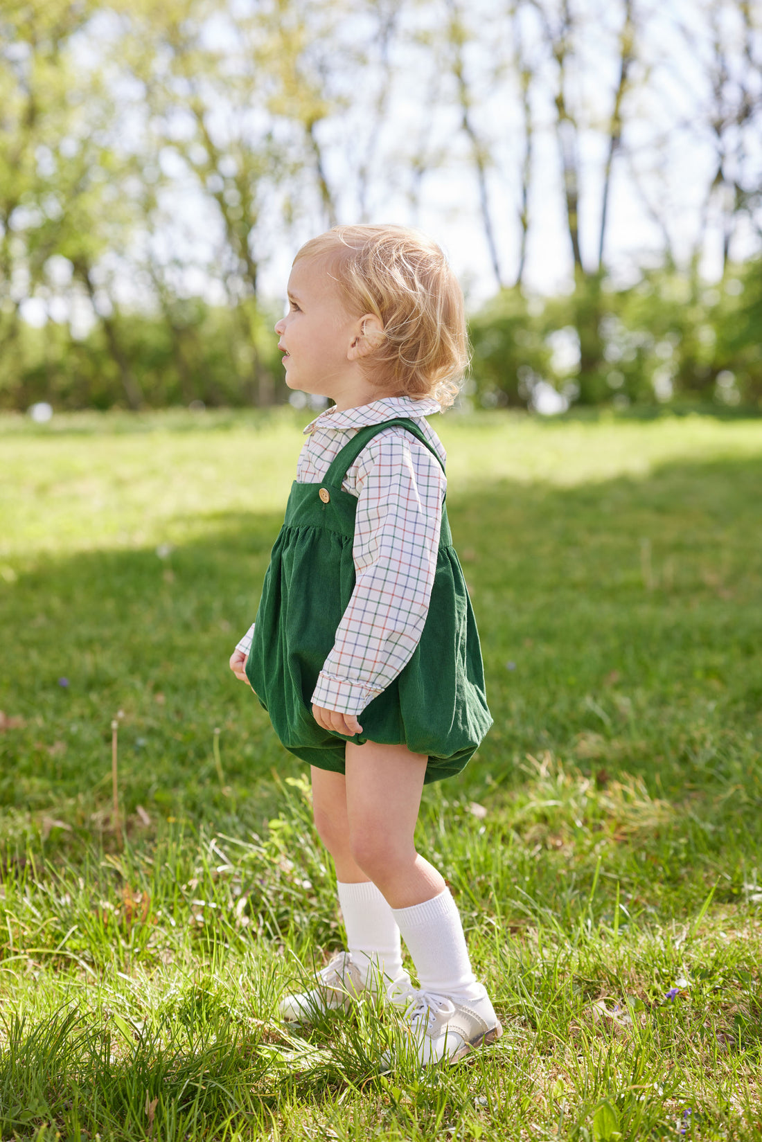 Little English classic childrens clothing baby boys cream tattersall shirt with peter pan collar