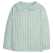 Little English traditional children's clothing. Green and blue plaid  peter pan shirt for boys for Fall