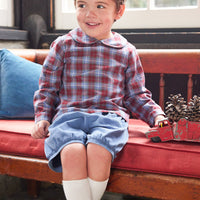 Little English traditional clothing, banded short in stormy blue corduroy for little boy