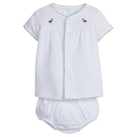 Little English traditional children's clothing.  Pima cotton knit set with Mallard duck embroidery for babies