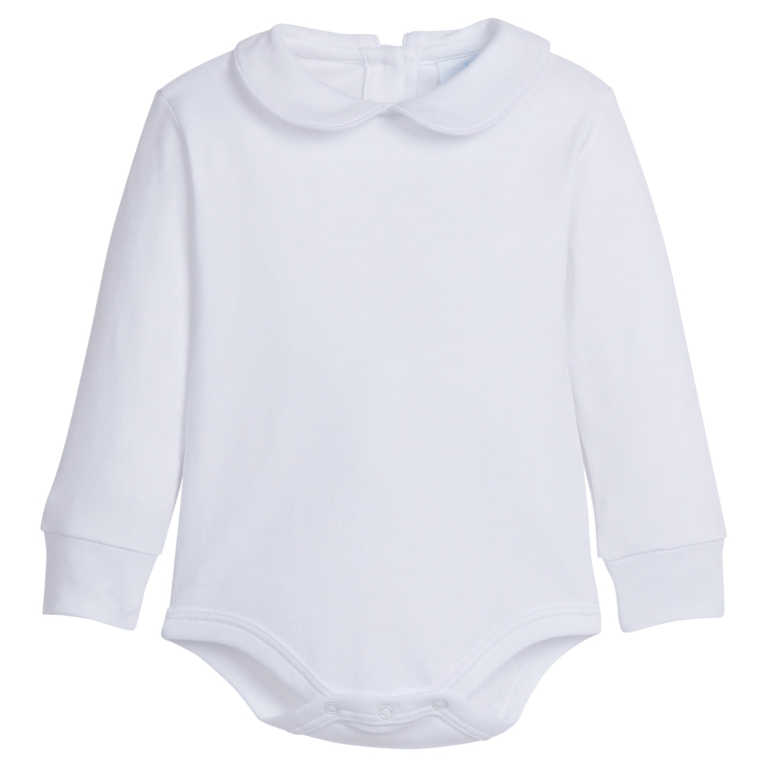 little english classic childrens clothing boys white onesie with peter pan collar and white piping on the collar