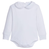 little english classic childrens clothing boys white onesie with peter pan collar and white piping on the collar